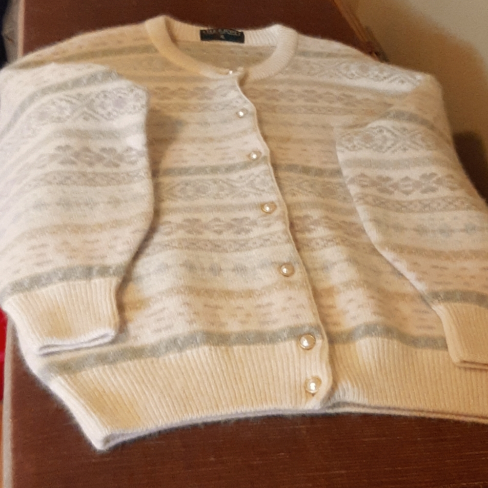 Angora XL fairisle cardigan made in New Zealand